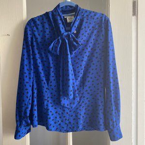 Vintage Christian Dior Tie Front Blue Blouse